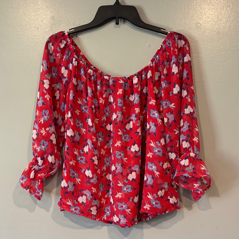 Express Red Floral Off-Shoulder Blouse